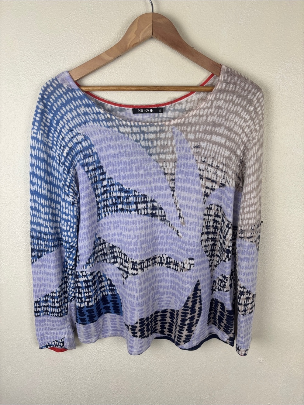 NIC+ZOE Tropical Print Linen Blend Sweater Women PM Coastal Grandma Lightweight